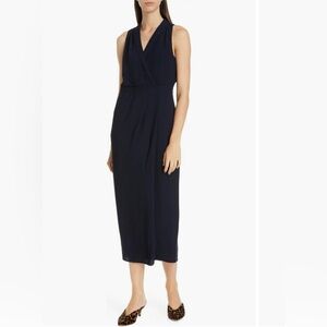 Equipment Katherine Viscose Sleeveless Wrap Midi Dress Navy Blue 4